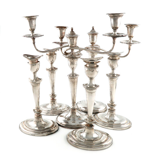 A pair of old Sheffield plated two-light candelabra