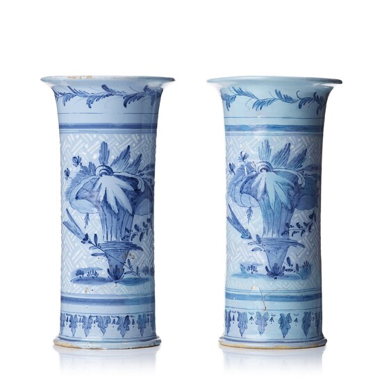 A pair of trumpet shaped Swedish faience vases, mid 18th Century.