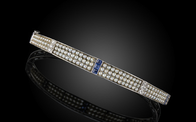 A seed pearl and sapphire bangle