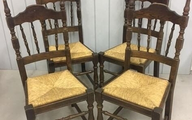 A set of four oak/rush-reed chairs. Dimensions(cm) H104(44 to...