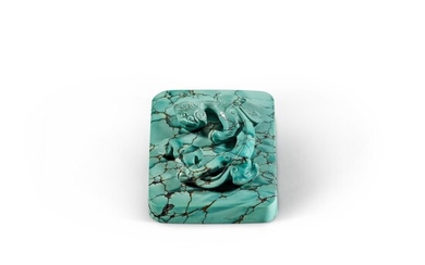 A small uncarved turquoise seal Late Qing dynasty | 清末 綠松石雕螭龍紋印