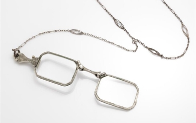 A pair of white metal framed lorgnettes with sterling silver...