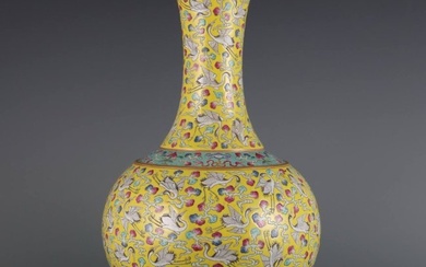 A yellow-ground famille rose vase with auspicious clouds and cranes, made in the Guangxu period