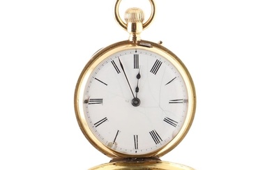 AN 18CT GOLD HALF HUNTING CASED POCKET WATCH. the white enam...