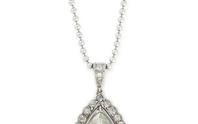 AN ANTIQUE DIAMOND PENDANT set with a pear shaped old