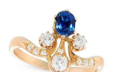 AN ANTIQUE SAPPHIRE AND DIAMOND DRESS RING in high