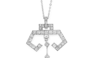 AN ART DECO DIAMOND PENDANT AND CHAIN, EARLY 20TH