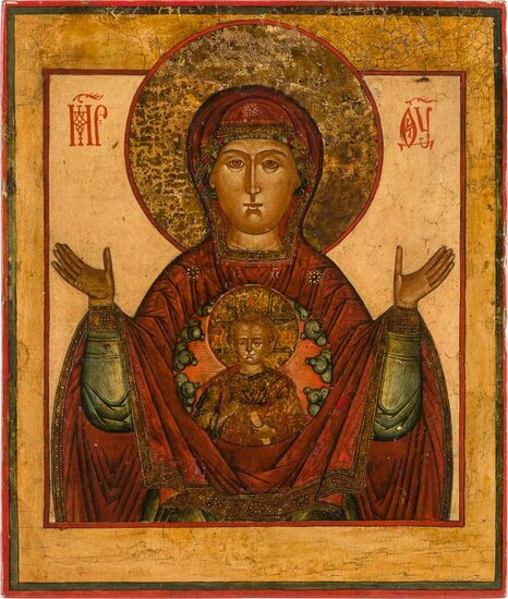 AN ICON SHOWING THE MOTHER OF GOD OF THE SIGN Russian