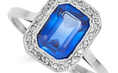 ANTIQUE SYNTHETIC SAPPHIRE AND DIAMOND RING set with an