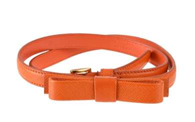 Accessories Belts BELT, PRADA, orange leather, bow, gold-tone buckle, leng...