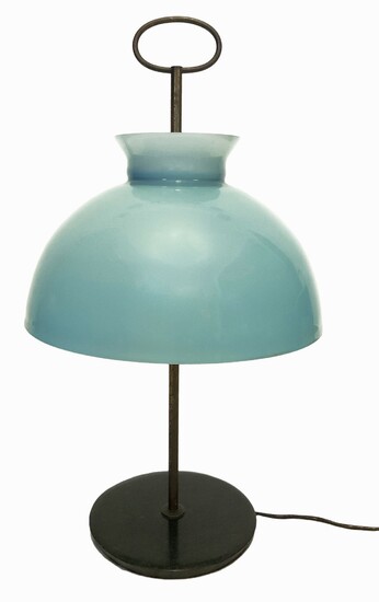 Adrasia. Lampe de table en verre extramicata dans les tons verts aquatiques. 1950, Structure en...