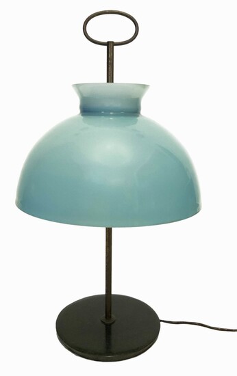 Adrasteia. Extramicated glass table lamp in water green shades....