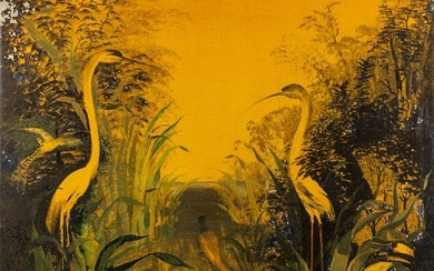 Albert SAVERYS (1886-1964) 'Herons near the pond'. (W:145 x H:120 cm)