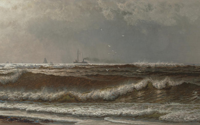 Alfred Thompson Bricher (1837-1908) Rolling Waves 20 1/8 x 38...