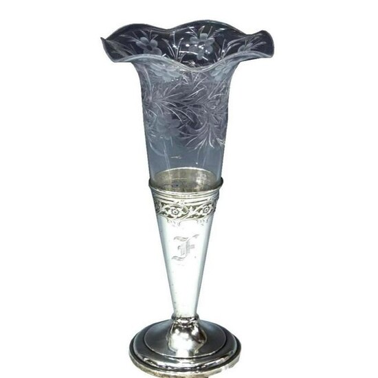 American Sterling Silver & Floral Cut Glass Epergne