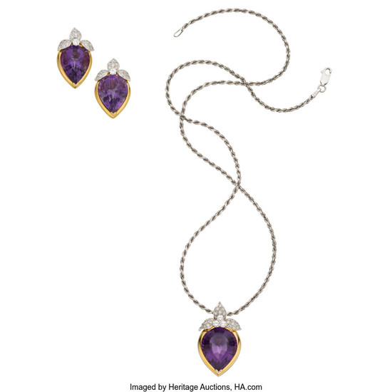 Amethyst, Diamond, Gold Jewelry Suite The suite consists of...