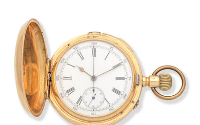 An 18K gold keyless wind minute repeating chronograph full hunter pocket watch
