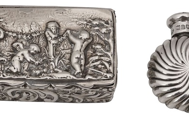 An Edwardian silver snuff box and a scent bottle