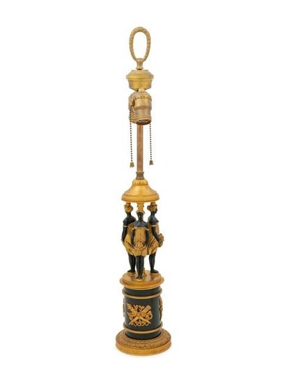An Empire Style Gilt and Patinated Bronze Figural Lamp