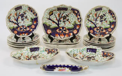 An English porcelain part dessert service, possibly Coalport, 19th century, decorated in...