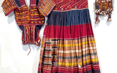 An Indian Banjara Ghagra Choli, and an embroidered waist decoration