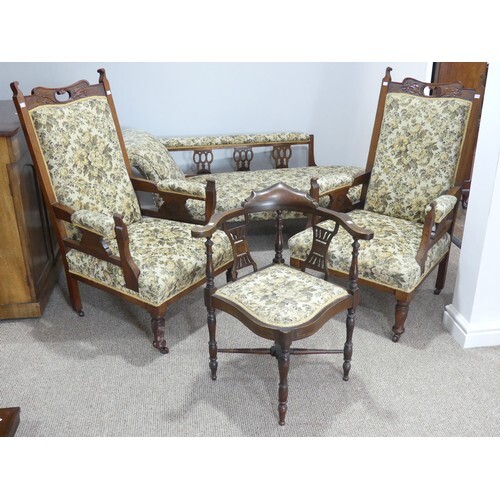 An associated four piece suite of Edwardian furniture, of si...