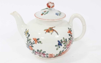 An early Worcester teapot, circa 1754-55, polychrome painted in the Chinese style, with non-matching cover, 12cm high