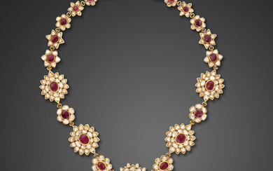 An impressive diamond-set enamelled gold necklace North India, 20th Century