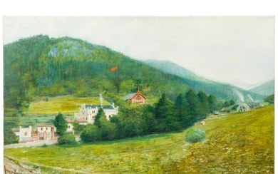 An oil painting, "Swiss Mountain Landscape", dated 1895