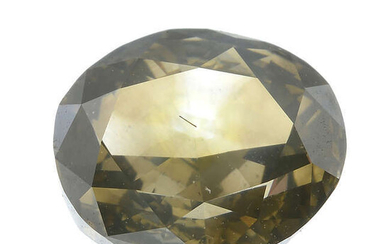 An oval-shape 'fancy dark brown-greenish yellow' diamond, weighing 1.96cts.