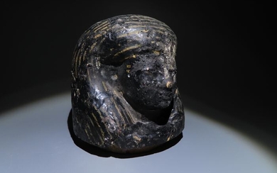 Ancient Egyptian Wood Important Canopic Jar Lid of Imsety. New kingdom period. Very Fine quality. 14 cm H.