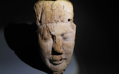 Ancient Egyptian Wood Sarcophagus mask.Late period, 664 -323 BC. 31,5 cm H. - (1)