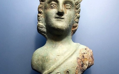 Ancient Roman Bronze Exclusive BALSAMARIUM shaped as the Bust of a Young Favorite & Lover of Hadrian- Antinoös.- 9cm