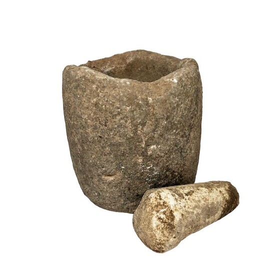 Ancient Roman basalt mortar and pestle, 16 x 12 cm