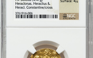Ancients: , Heraclius (AD 610-641), with Heraclius Constantine, and Heraclonas. AV solidus (22mm, 4.47 gm, 6h). NGC MS 4/5 - 4/5....