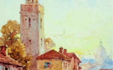Andrea Vasari (1873-1961), pair of Italian scenes with towers to the foreground, signed