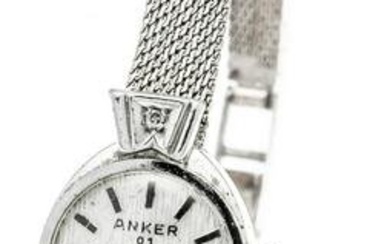 Anker ladies' watch, 585/000 WG, manual winding Cal. AS 1977-2 running, at the strap 2 diamonds