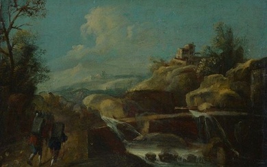 Anonimo, XVIII - XIX sec., Paesaggio con viandanti