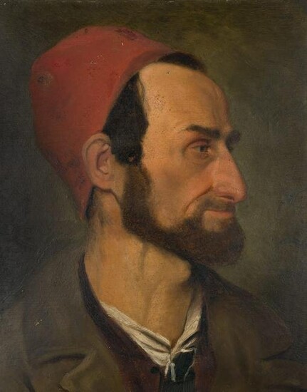 Anonymous (19th), Man with red cap, around 1850, Oil