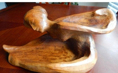 Antique Art Nouveau Style Figural Wood Carving, Nude