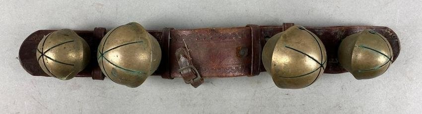 Antique Brass Bells on Original Leather Strap