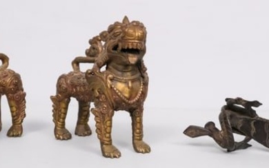 Antique Chinese Bronze Foo Dogs & a Dragon