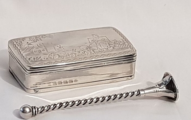Antique Dutch Snuffbox with Dutch decoration on lid. Added an antique paint stamp (2) - .833 silver - Netherlands - Early 19th century