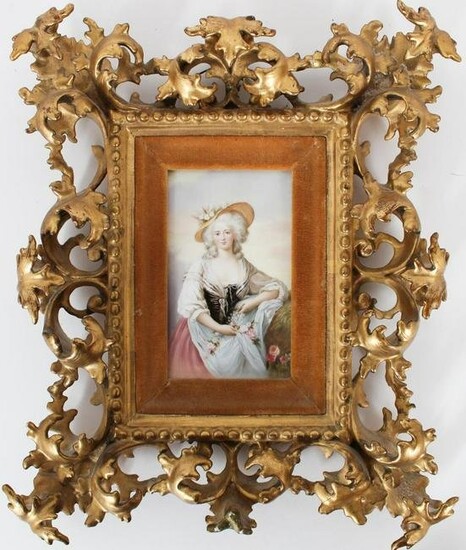 Antique Finely Painted Porcelain Plaque of a Lady