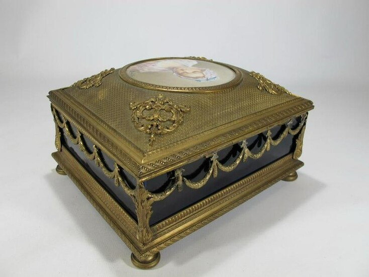 Antique French Bronze With A Painting Jewelry Box