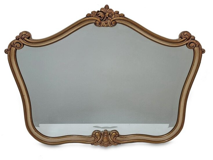 Antique French Louis XV style beveled glass wall mirror
