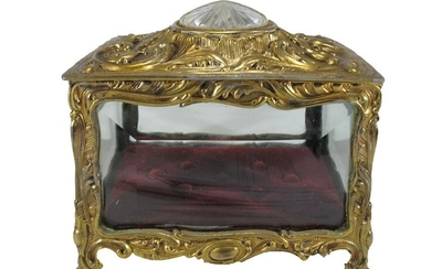 Antique French bronze & beveled glass box