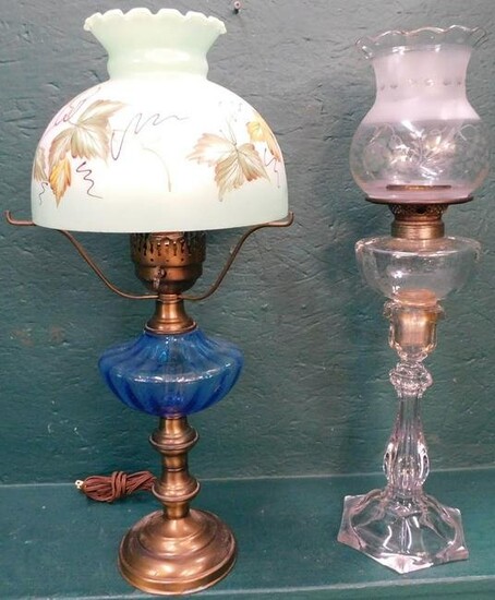 Antique Glass Banquet Lamp & Oil Lamp