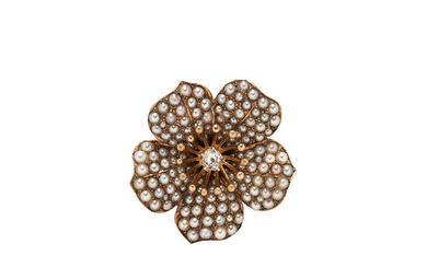 Antique Gold, Split Pearl, and Diamond Flower Pendant/Brooch