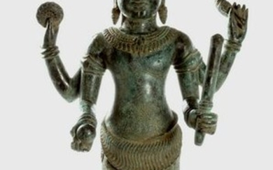 Antique Khmer Style Bronze Standing Vishnu Statue